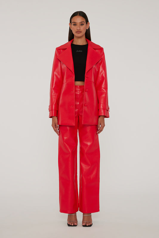Textured straight pant red